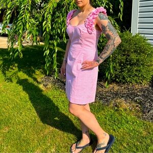 Lilly Pulitzer, pink Cosmo Davina dress size 8, tried on to wear at a wedding.